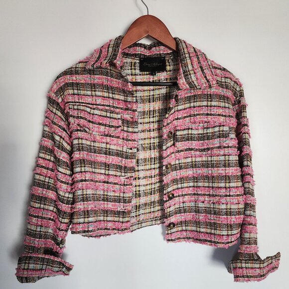 Luna Allegra Italy Pink Tweed Button-Up Cropped Jacket Sz S Classic Summer Coat - Picture 1 of 11